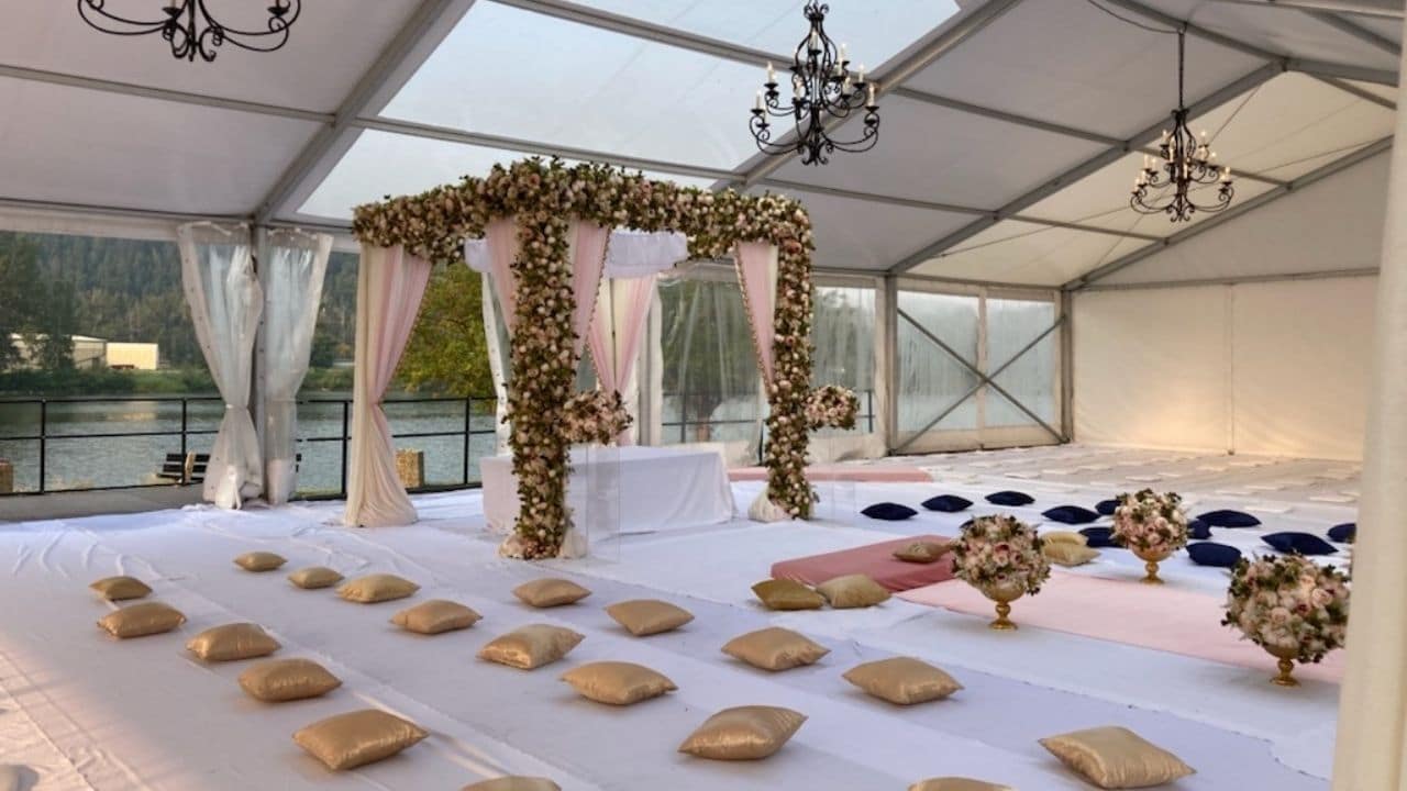 A sitting wedding ceremony Pavilion setup
